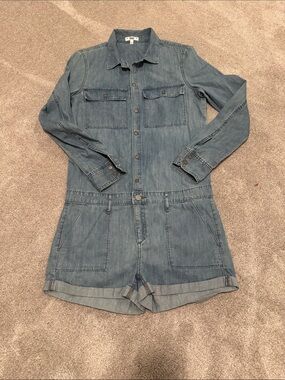 PAIGE Denim Short Jumpsuit in Light Blue